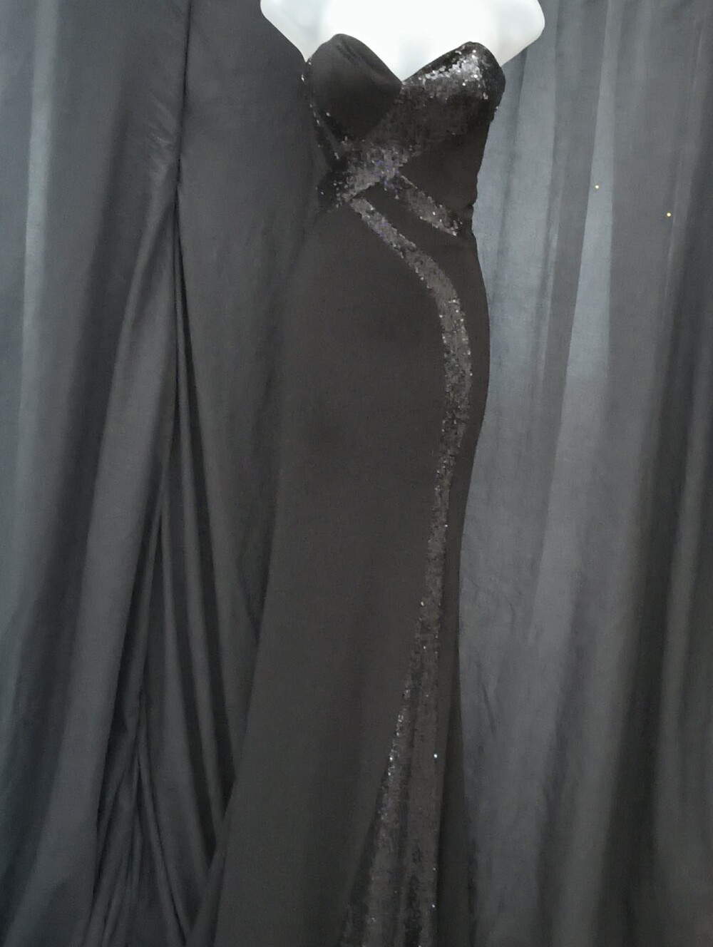 Faviana Strapless Black Sequin Accent Gown